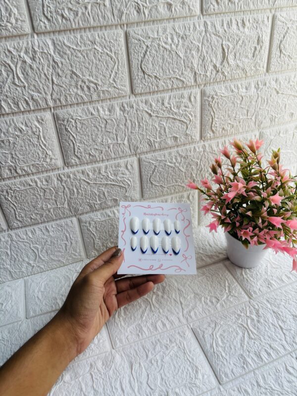 White Nails with Blue French - Image 2