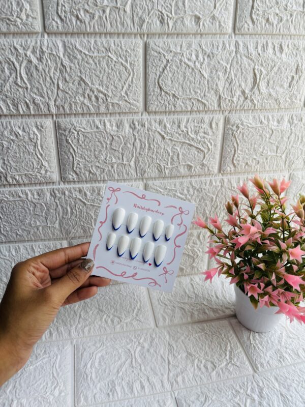 White Nails with Blue French - Image 3