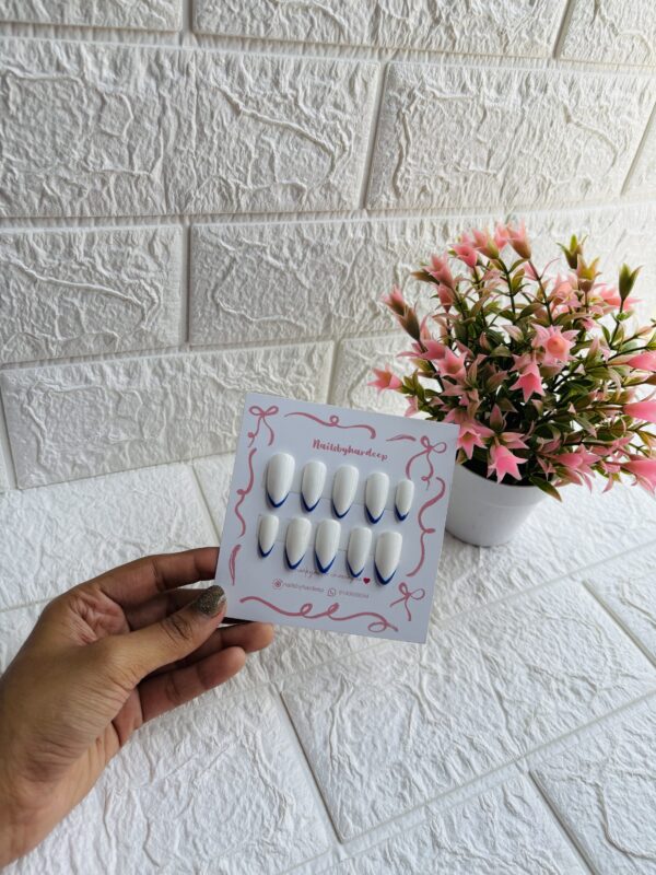 White Nails with Blue French - Image 4