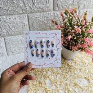 Blue Flower Print Nails