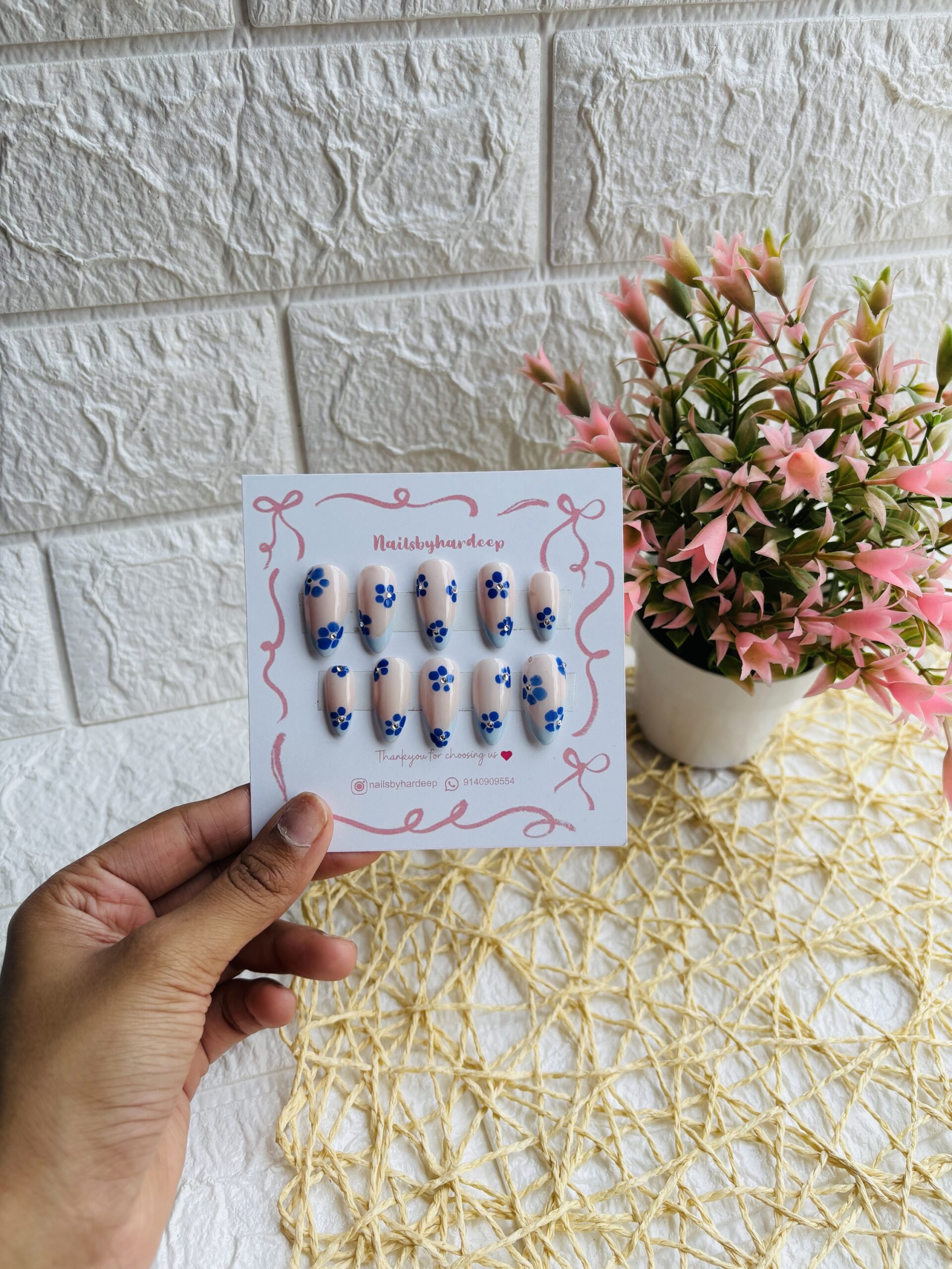 Blue Flower Print Nails