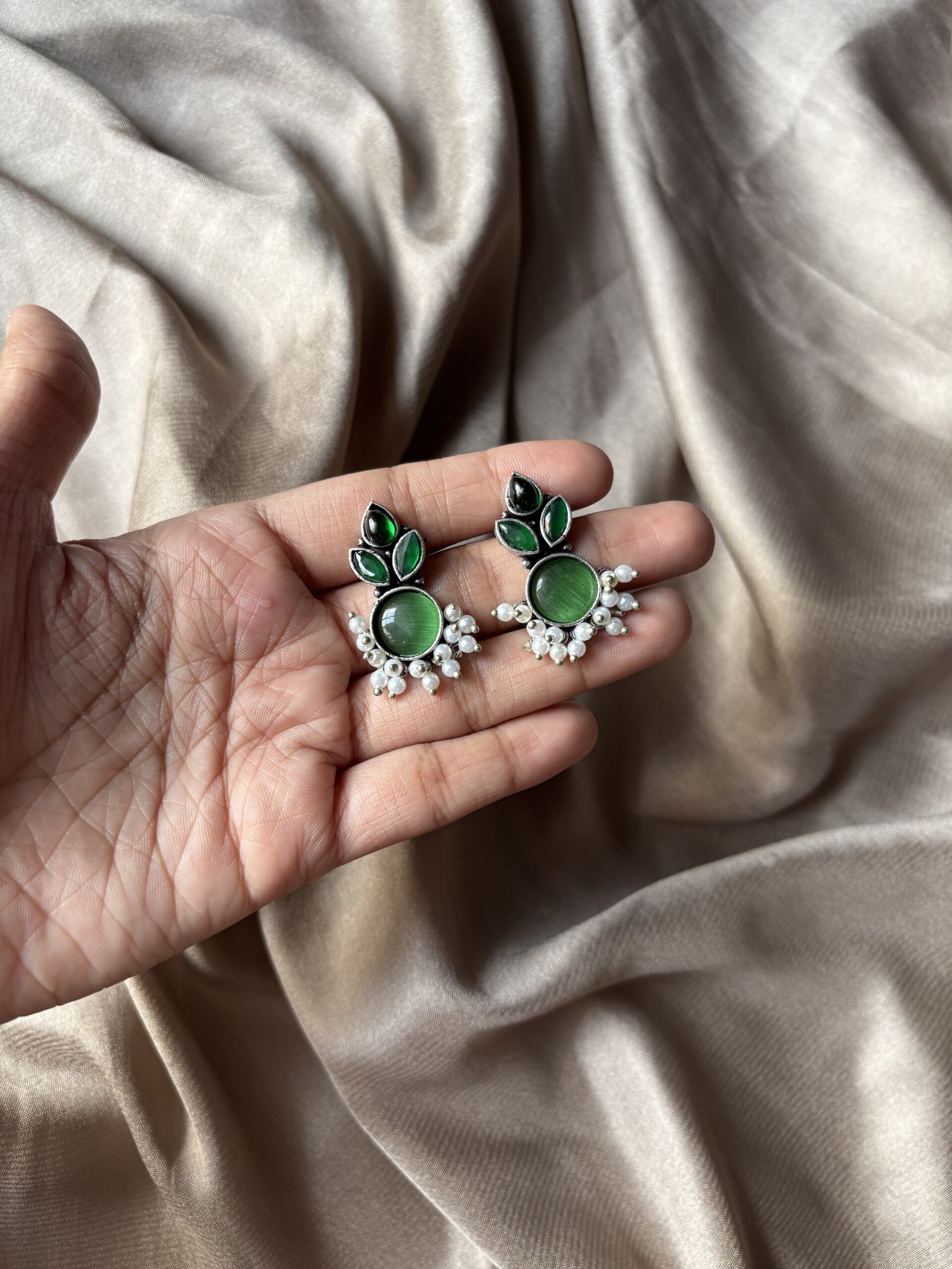 Small Green Oxidised Earring