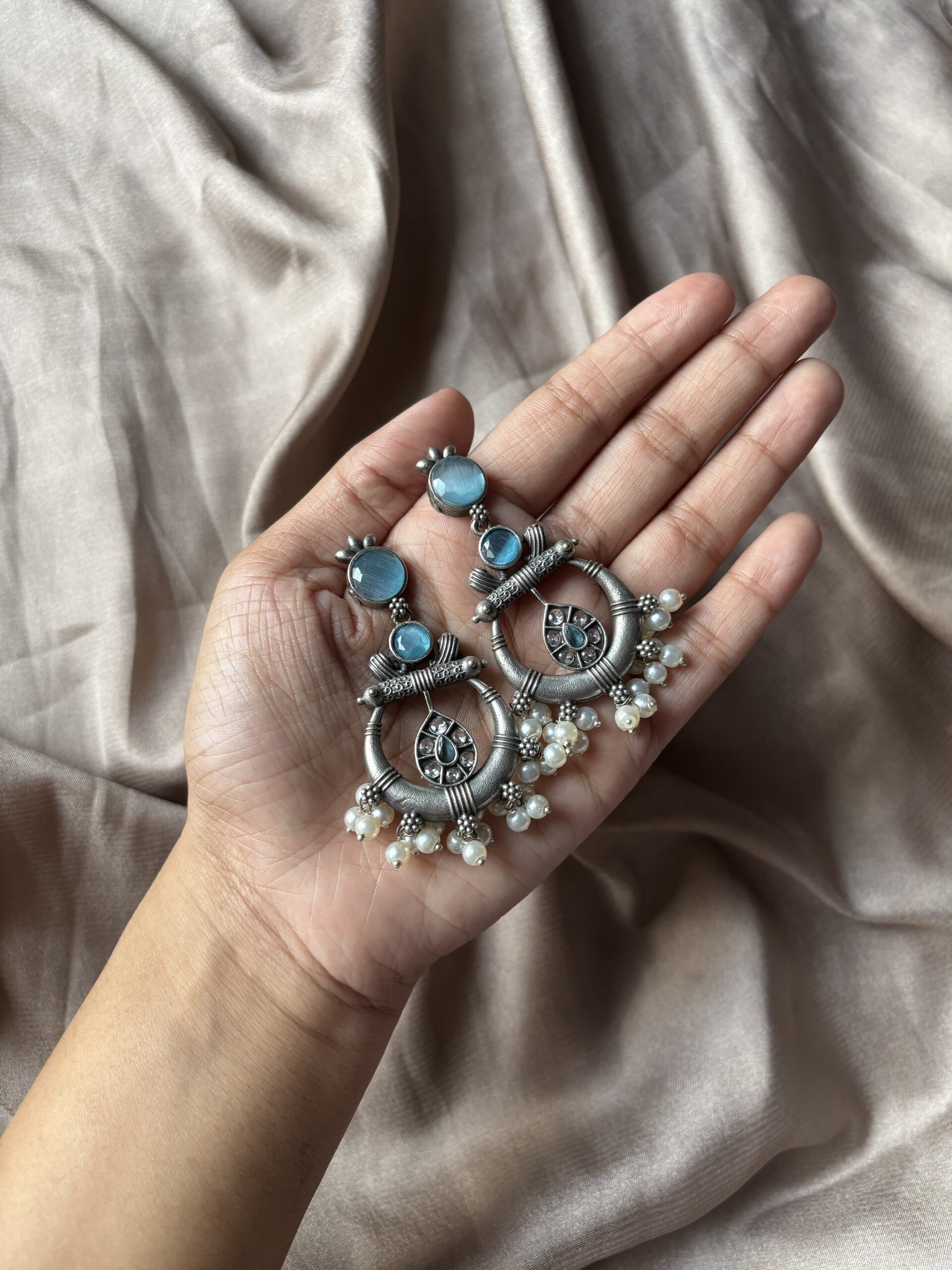 Blue oxidised earring