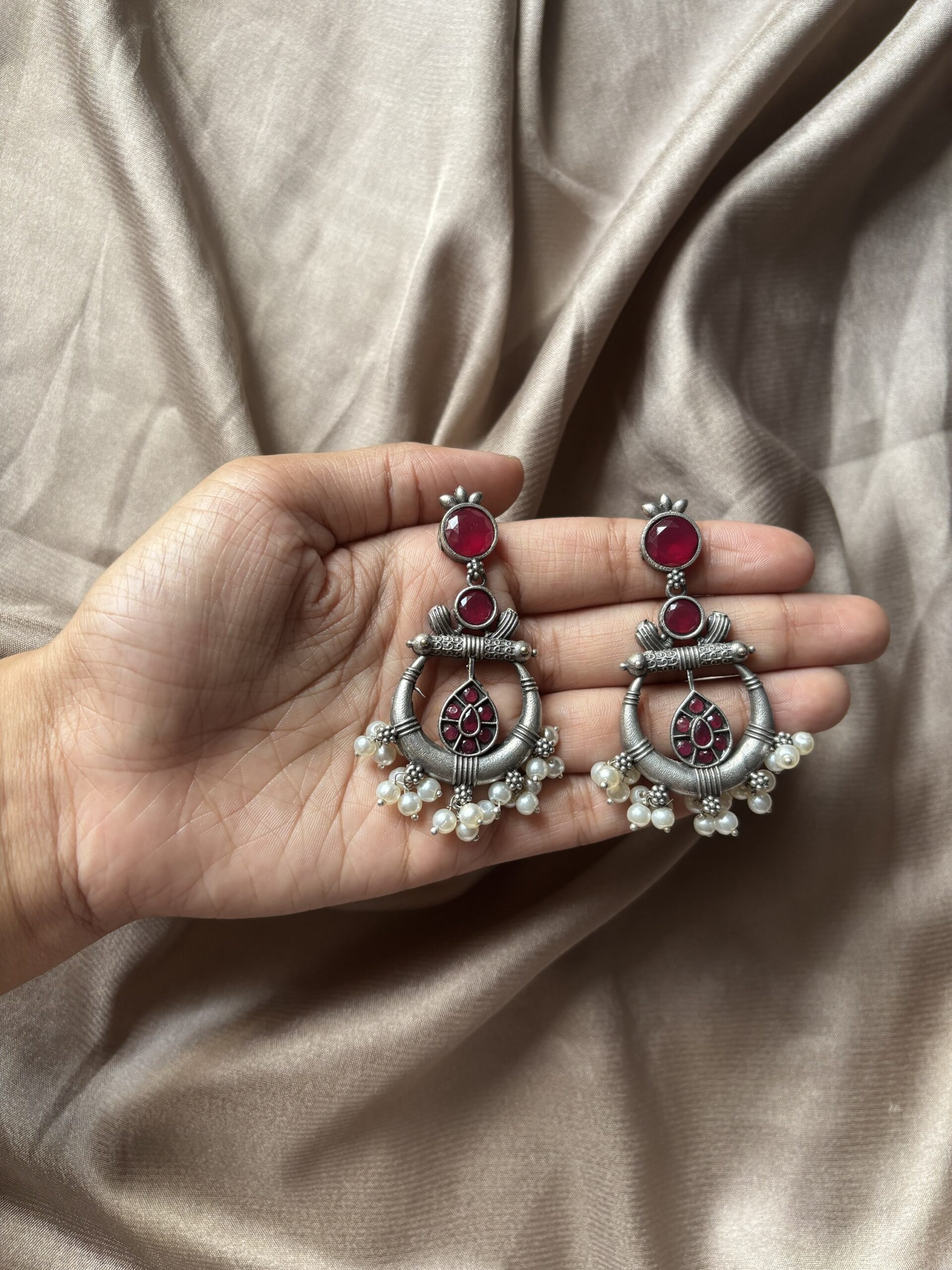 Pink Oxidised earring