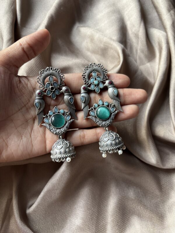 Blue Silver Oxidised jhumka - Image 2