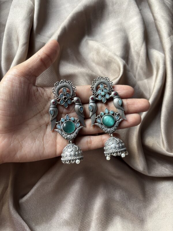 Blue Silver Oxidised jhumka