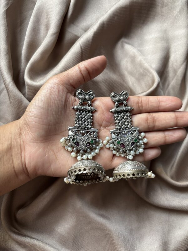 Silver oxidised jhumka - Image 3