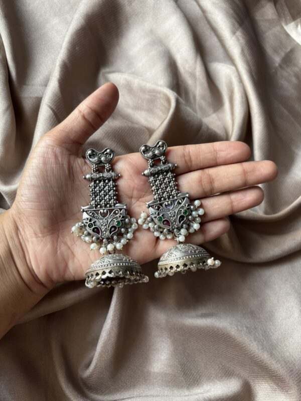 Silver oxidised jhumka - Image 2